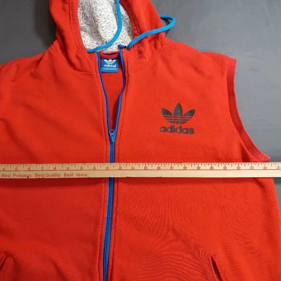 Adidas Originals Red Sleeveless Hoodie Vest (Trefoil Logo) Size XL - Picture 5 of 13